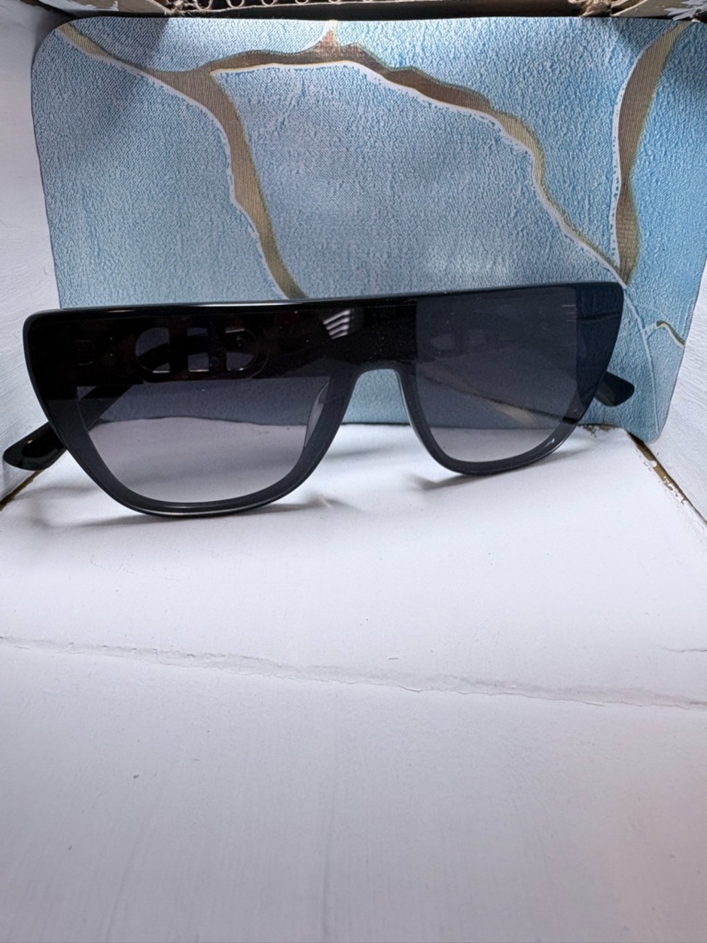 CAROLINA LEMKE Black Shield Sunglasses — Sleek Full-Coverage Design